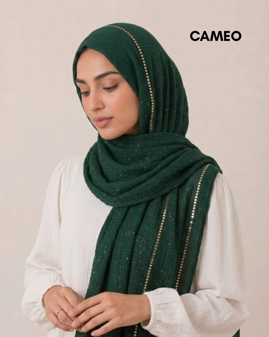 Sequin Crushed Lawn Hijab – XL Size ( Green )