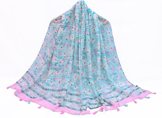 Tassels Lawn Hijab- Floral - Cameo Hijabwears