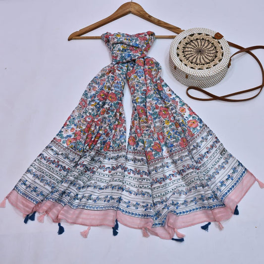 Tassels Lawn Hijab- Floral - Cameo Hijabwears