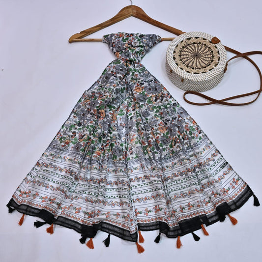 Tassels Lawn Hijab- Floral - Cameo Hijabwears