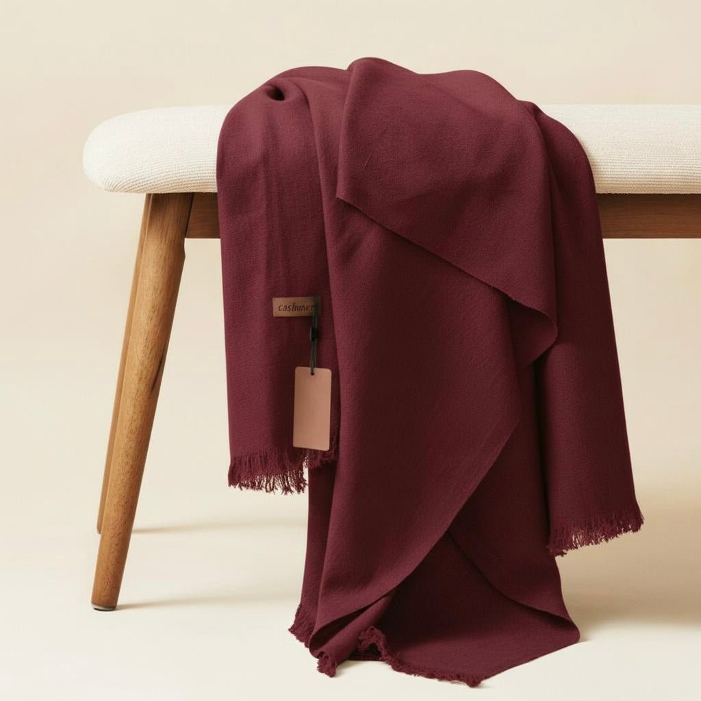 Allure Cashmere Wool Hijab - Maroon - Cameo