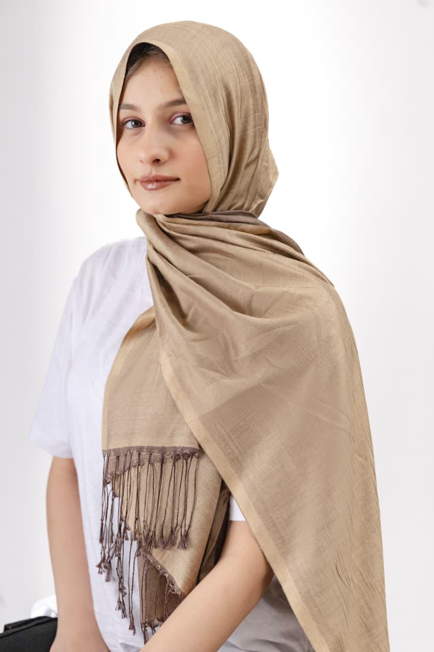 Dual Tone silk Hijab - Beige - Cameo