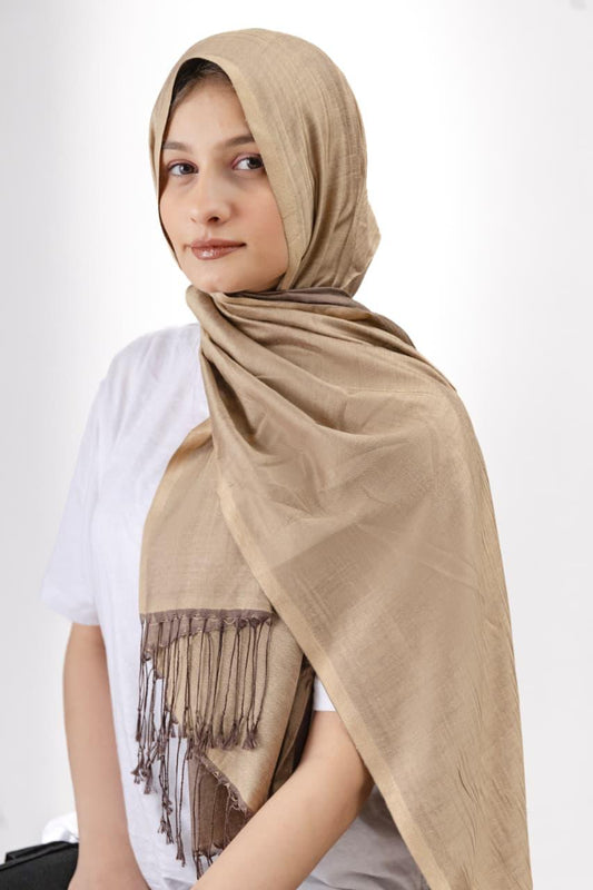 Dual Tone silk Hijab - Beige - Cameo