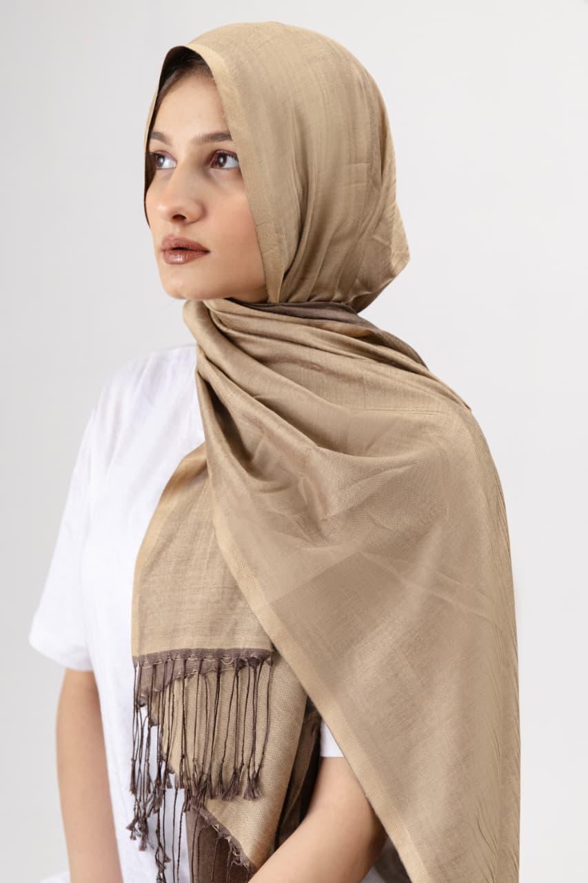 Dual Tone silk Hijab - Beige - Cameo