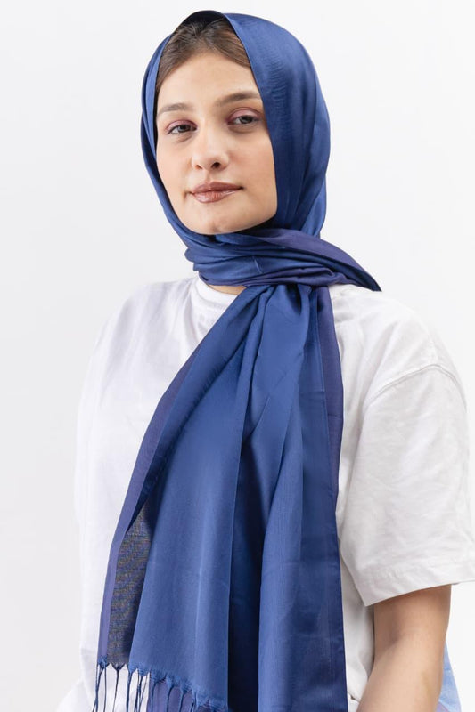 Dual Tone silk Hijab - Navy Blue - Cameo