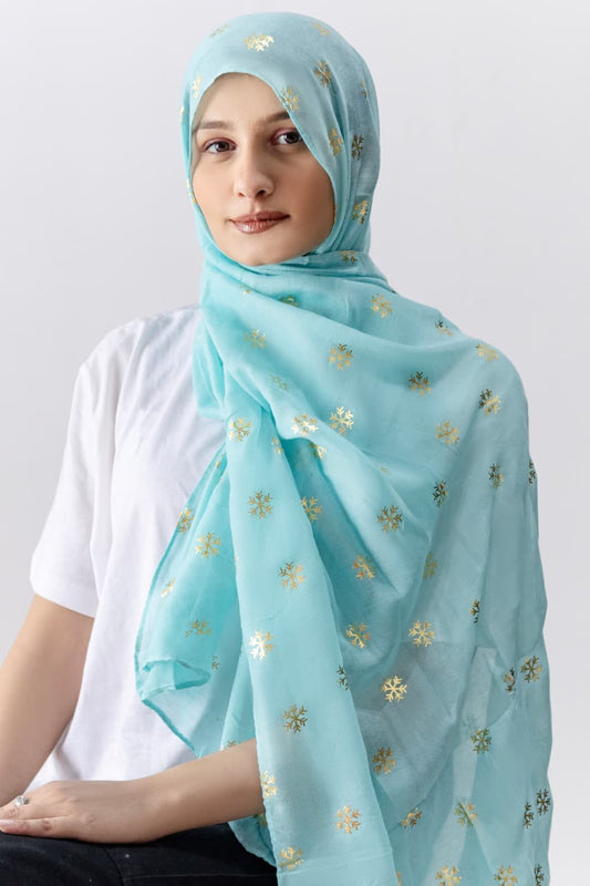 Foil Lawn Hijab - Aqua - Cameo