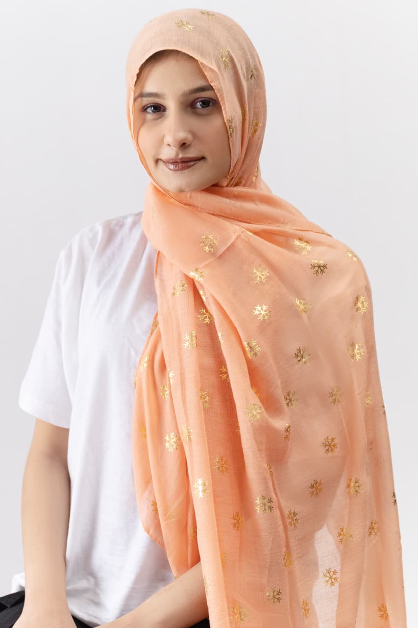 Foil Lawn Hijab - Peach - Cameo