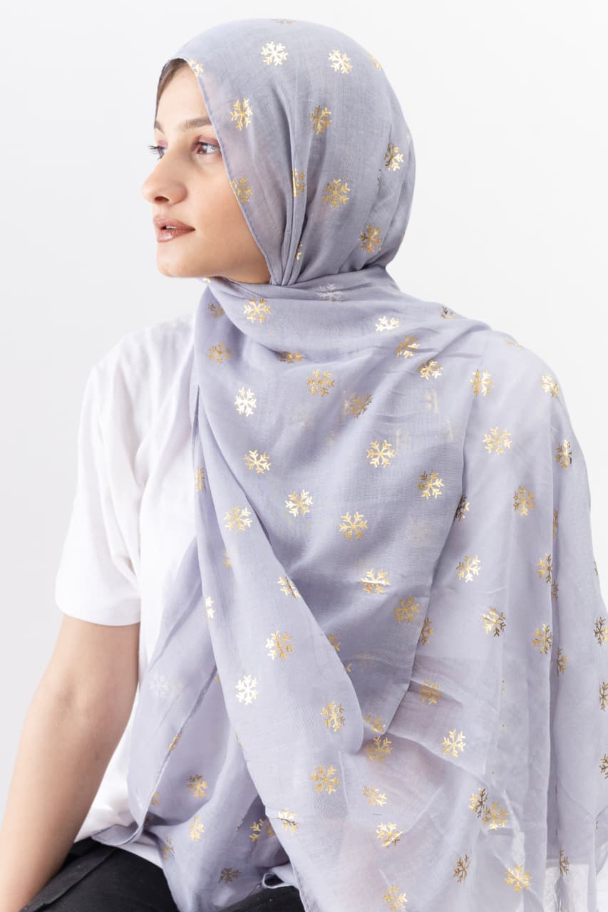 Foil Lawn Hijab - Silver - Cameo