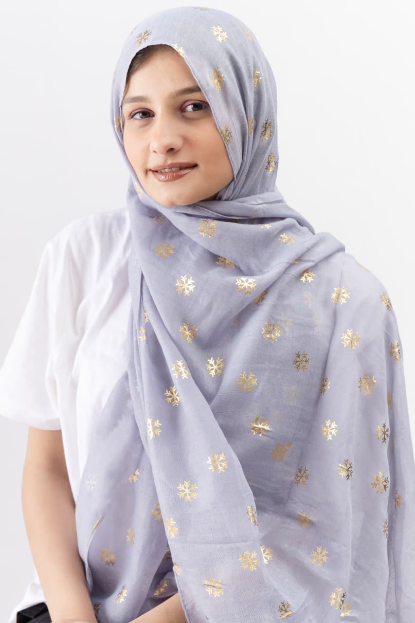Foil Lawn Hijab - Silver - Cameo
