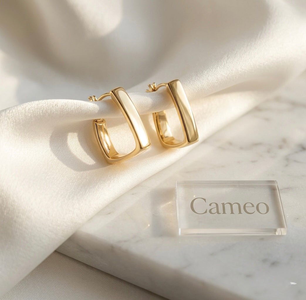 Foiled Square Gold - Earings - Cameo