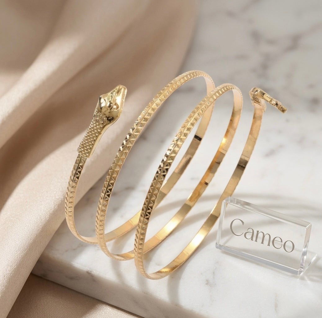 Gold Snake Bangle - Bracelet - Cameo