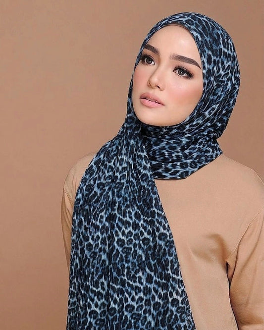 Pleated Lawn Hijab – Soft Summer Viscose | Leopard Print - Cameo