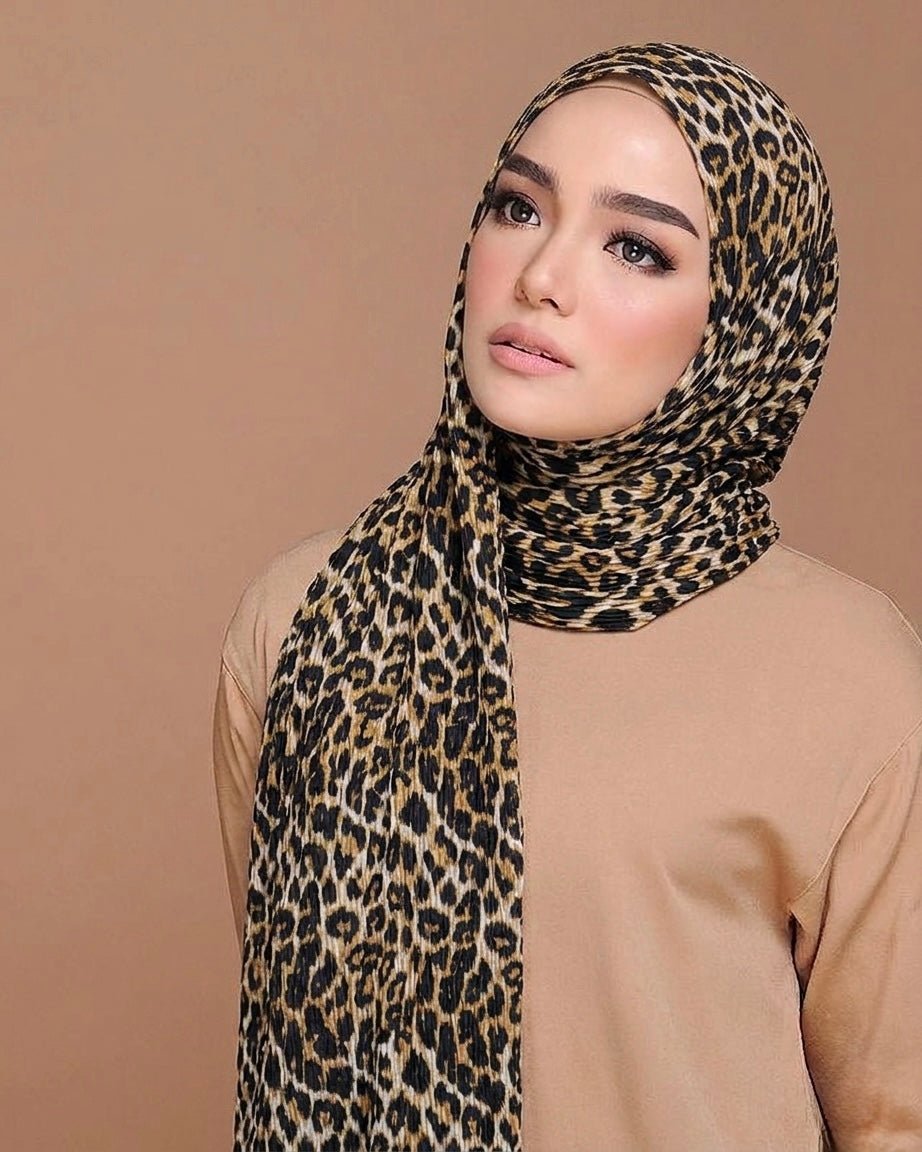 Pleated Lawn Hijab – Soft Summer Viscose | Leopard Print - Cameo