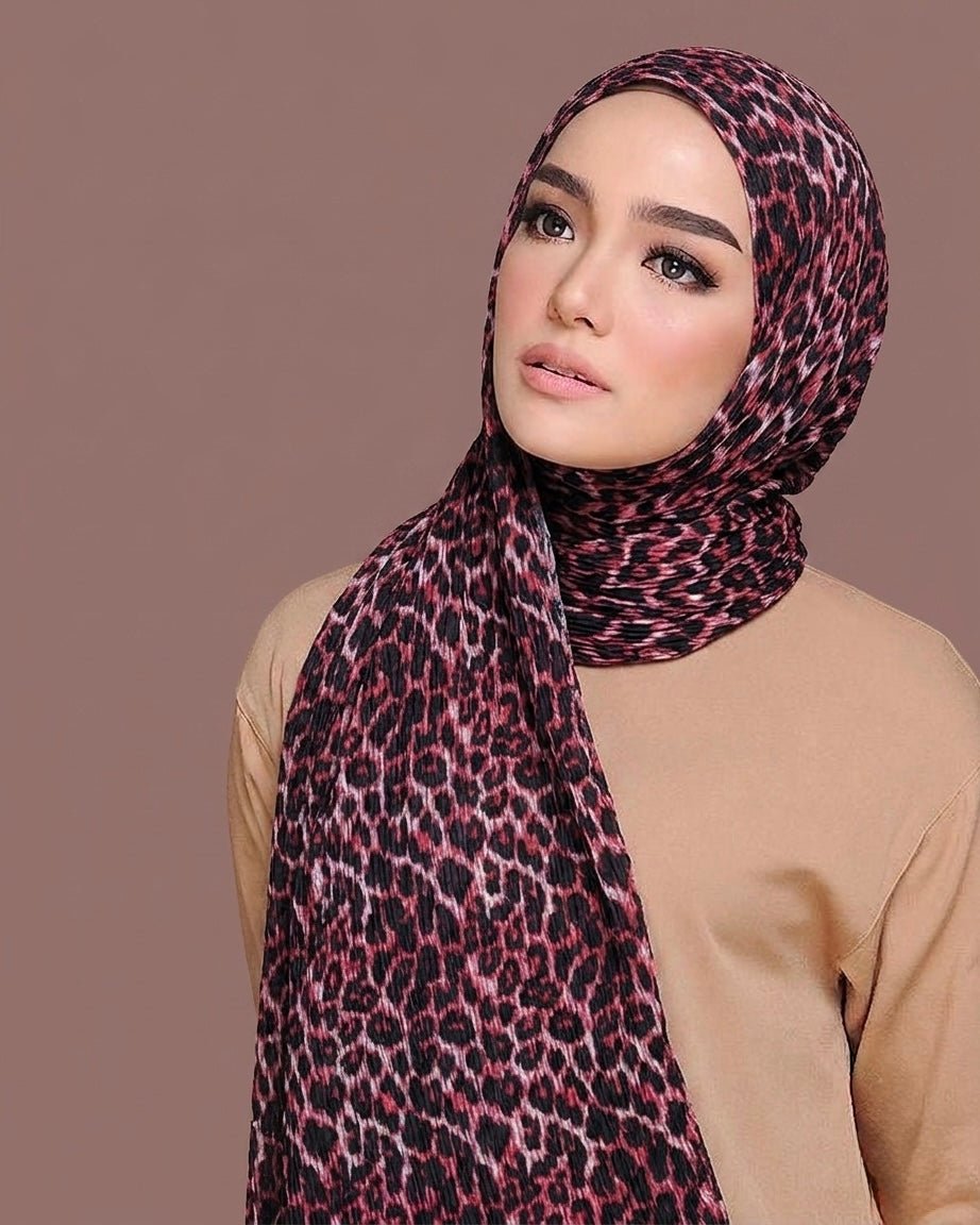 Pleated Lawn Hijab – Soft Summer Viscose | Leopard Print - Cameo
