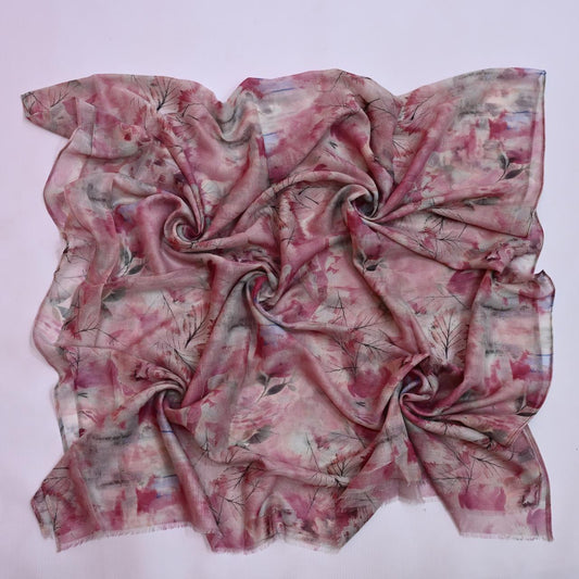 Printed Lawn Hijab - Floral - Cameo
