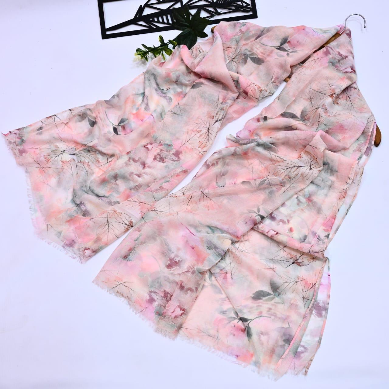Printed Lawn Hijab - Floral - Cameo