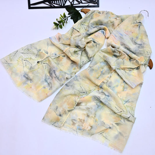 Printed Lawn Hijab - Floral - Cameo