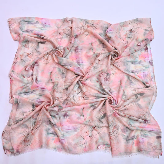 Printed Lawn Hijab - Floral - Cameo