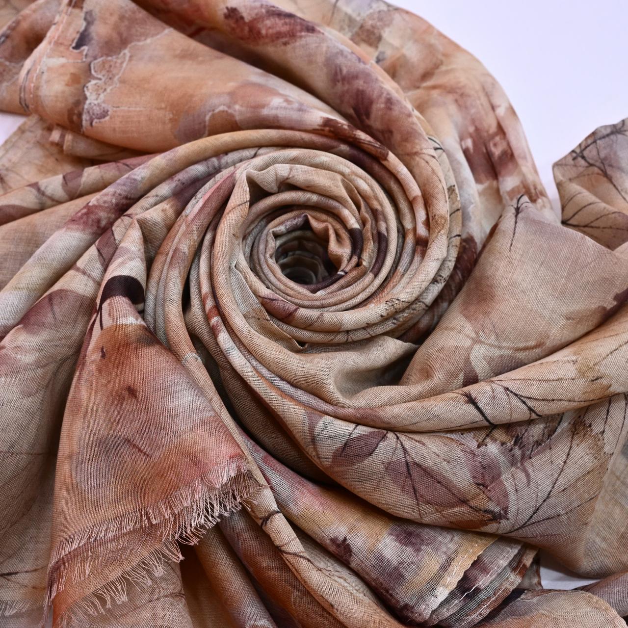 Printed Lawn Hijab - Floral - Cameo