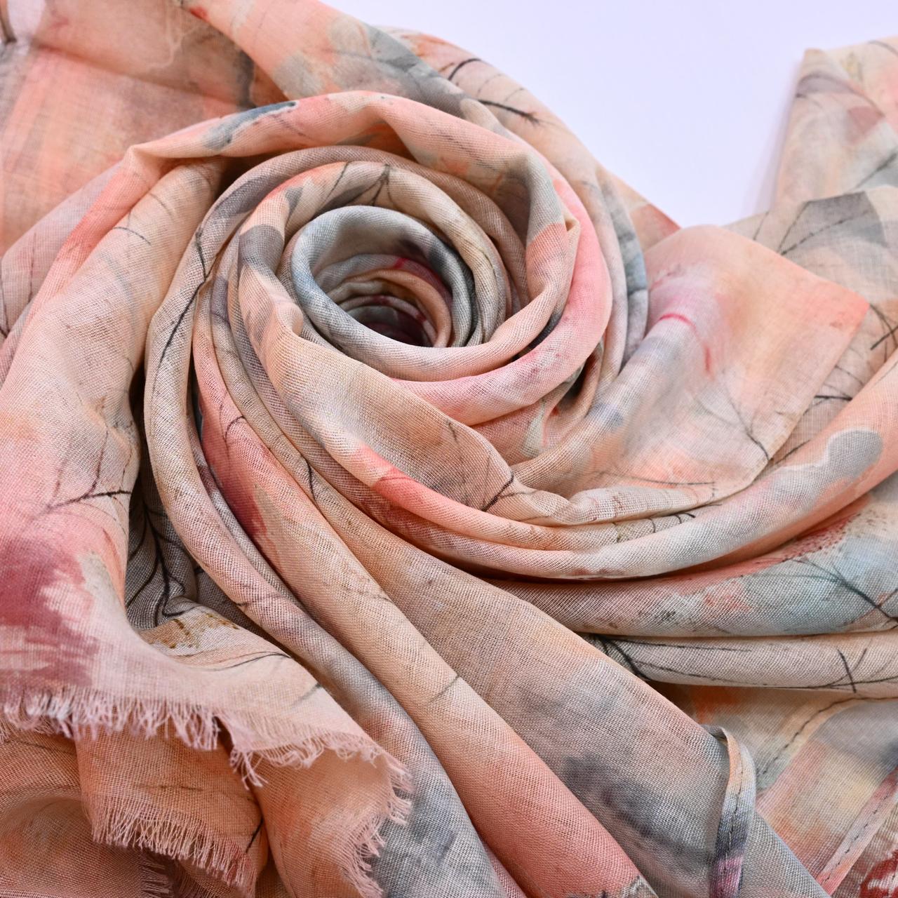 Printed Lawn Hijab - Floral - Cameo