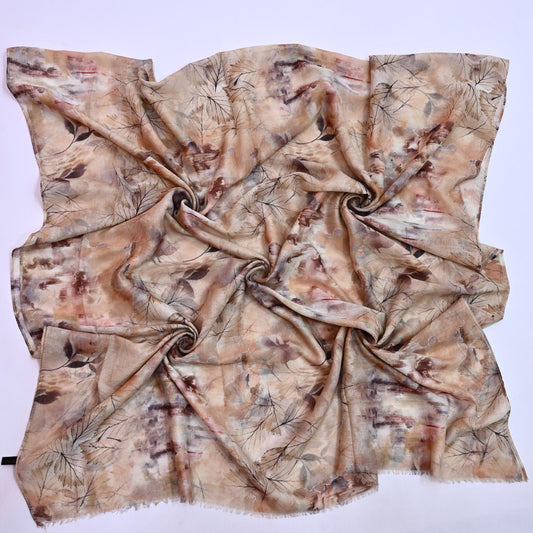 Printed Lawn Hijab - Floral - Cameo