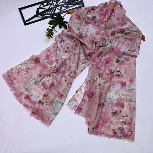 Printed Lawn Hijab - Floral - Cameo