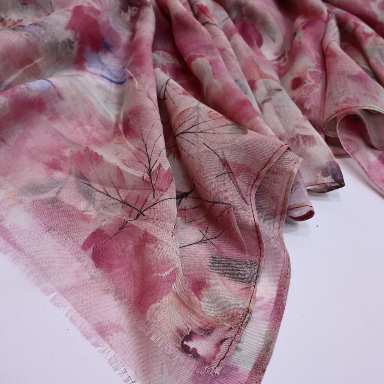 Printed Lawn Hijab - Floral - Cameo