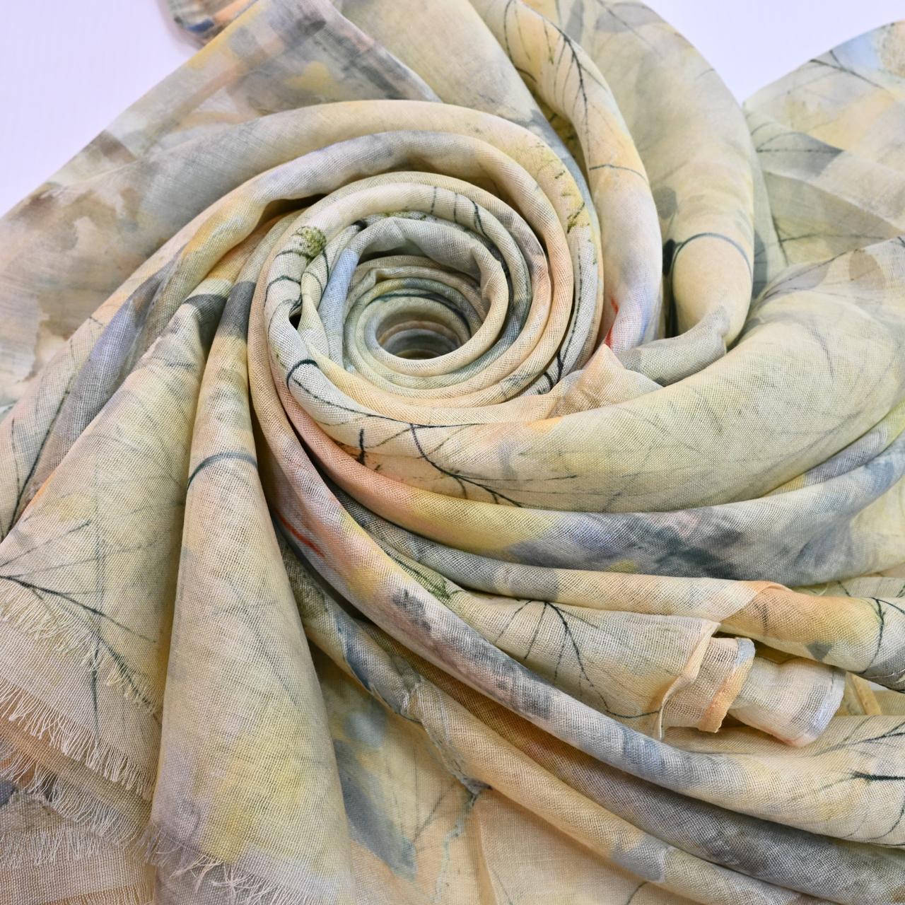 Printed Lawn Hijab - Floral - Cameo