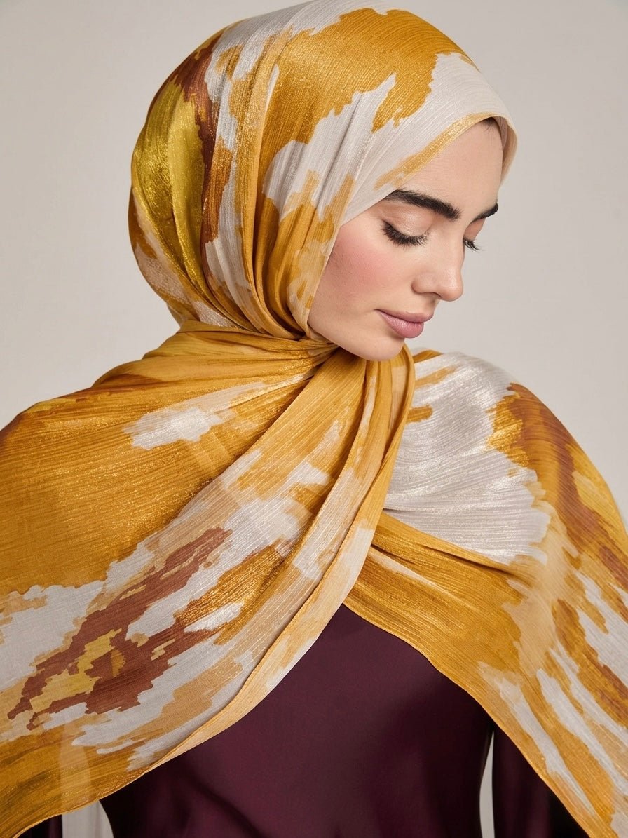 Printed Organza Silk - Soft Sheer Fancy Hijab - Cameo