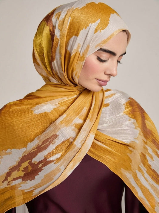 Printed Organza Silk - Soft Sheer Fancy Hijab - Cameo