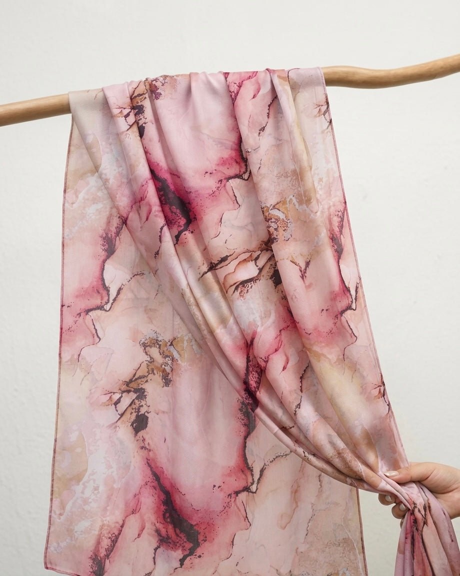 Printed Organza Silk - Soft Sheer Fancy Hijab - Cameo