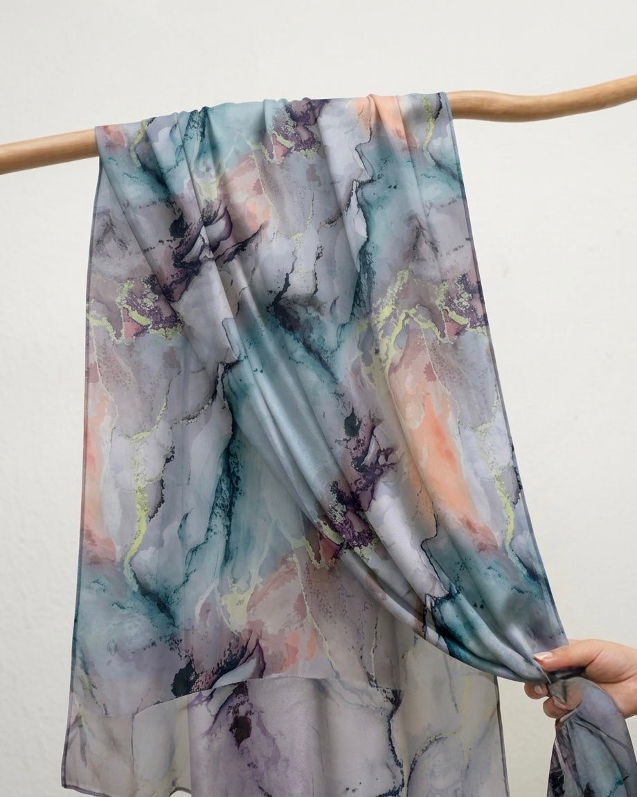 Printed Organza Silk - Soft Sheer Fancy Hijab - Cameo