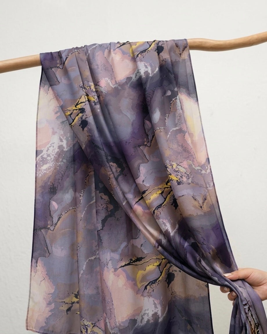 Printed Organza Silk - Soft Sheer Fancy Hijab - Cameo