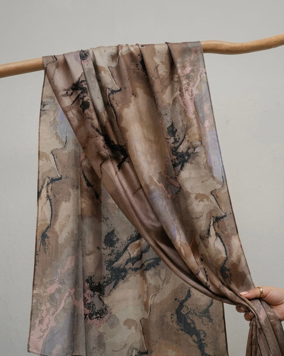 Printed Organza Silk - Soft Sheer Fancy Hijab - Cameo