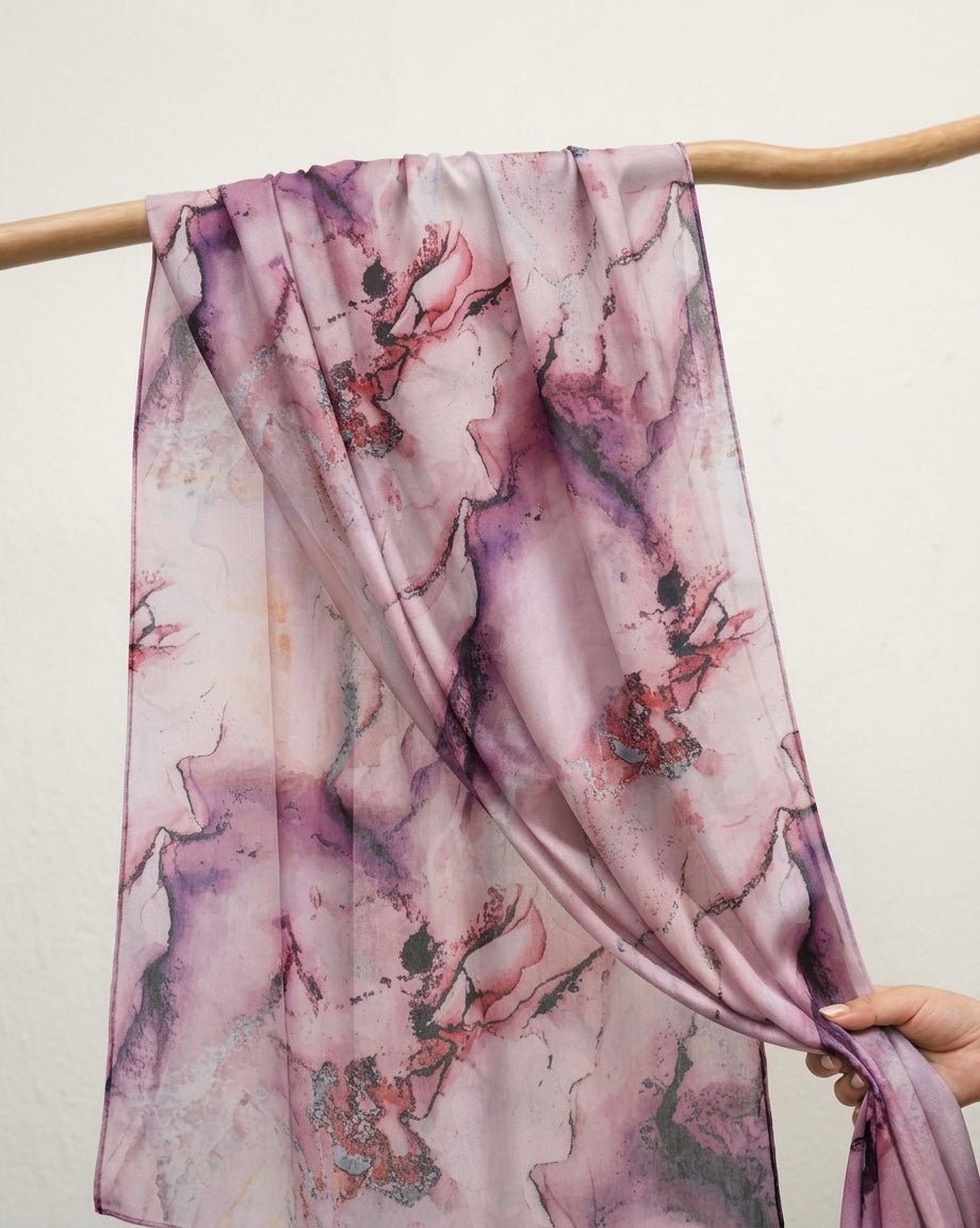 Printed Organza Silk - Soft Sheer Fancy Hijab - Cameo