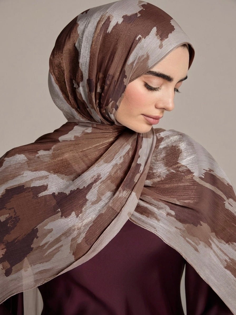 Printed Organza Silk - Soft Sheer Fancy Hijab - Cameo