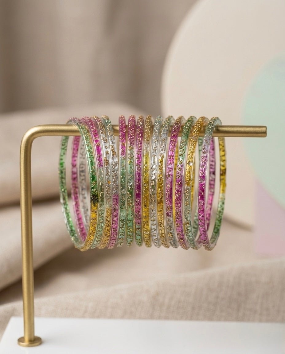 Raindrop bangles - Set Of 12 - Cameo