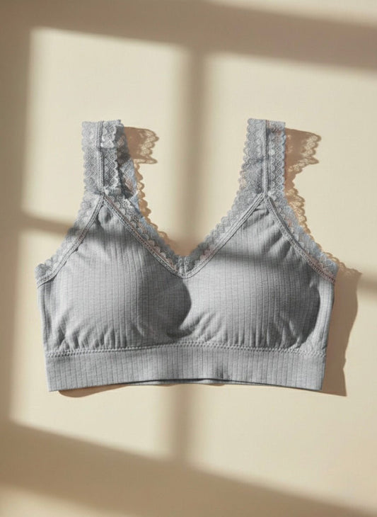 Seamless Lace Sports Bra – No Wire, Back Wrapped Design - Cameo