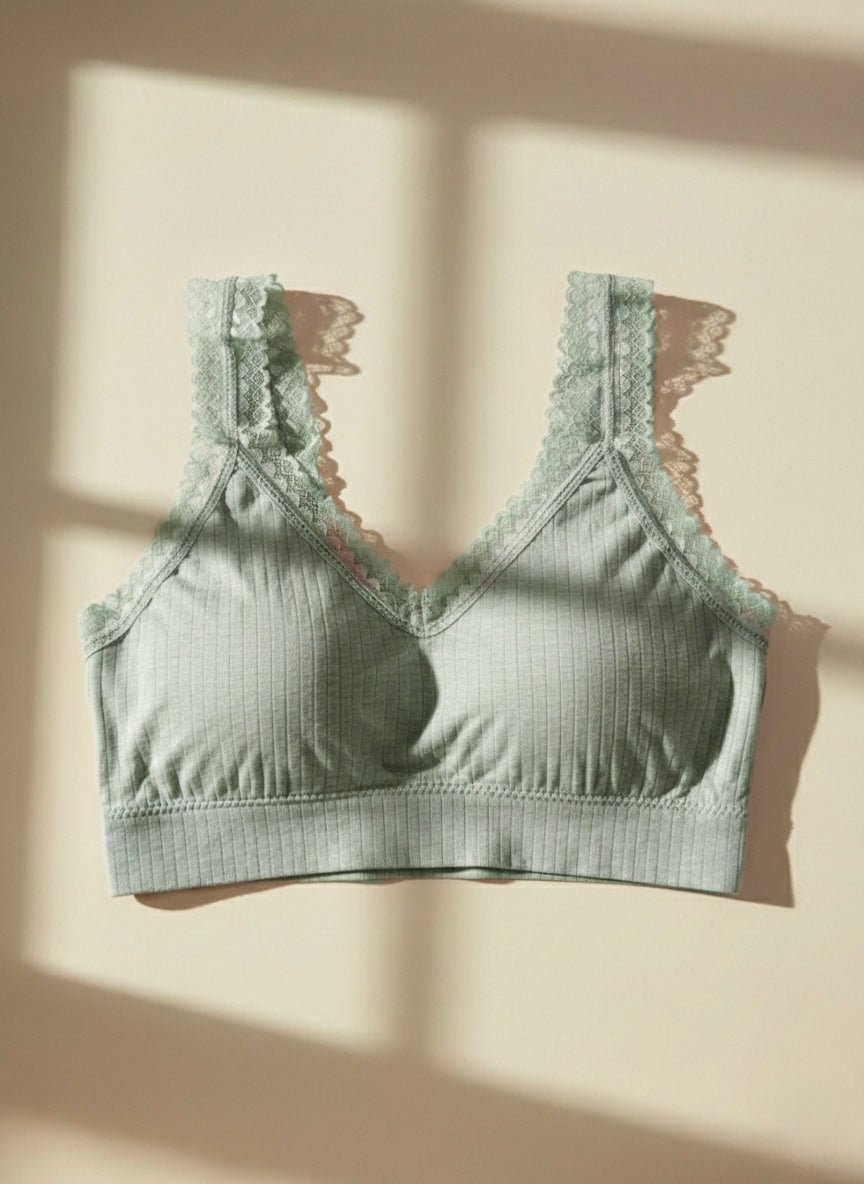 Seamless Lace Sports Bra – No Wire, Back Wrapped Design - Cameo