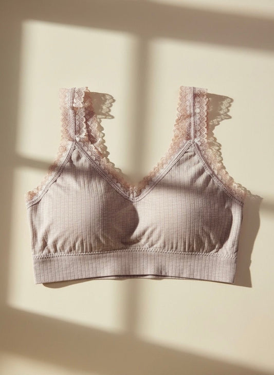 Seamless Lace Sports Bra – No Wire, Back Wrapped Design - Cameo