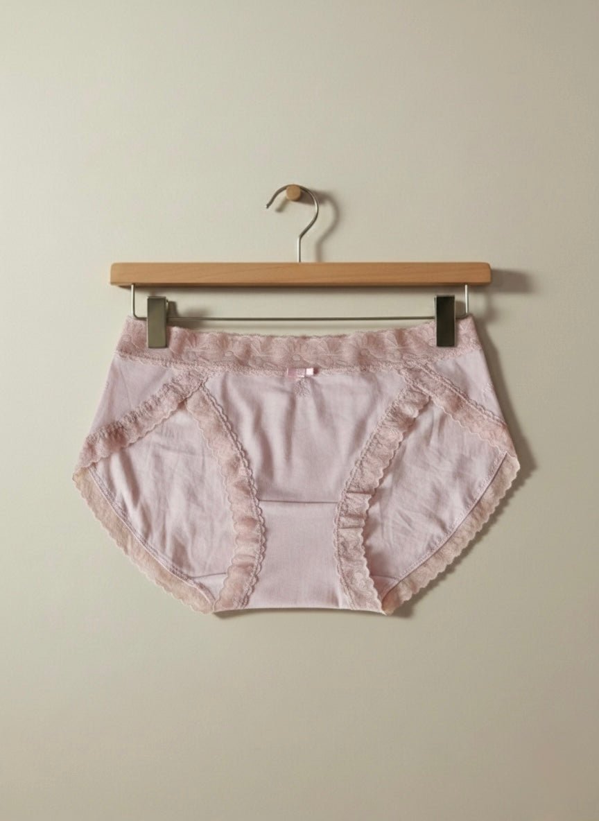 Self Embroided Rib Lace Panty - Free Size - Cameo