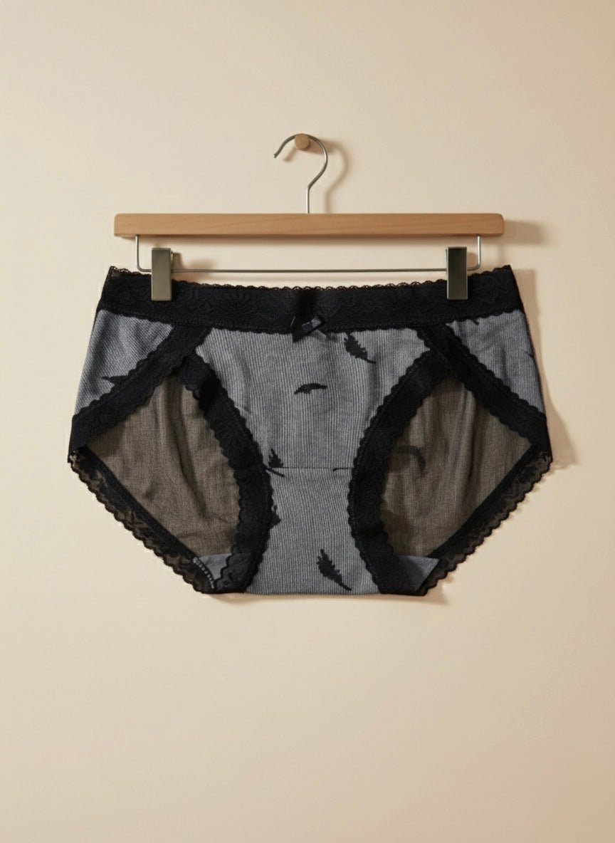 Self Embroided Rib Lace Panty - Free Size - Cameo