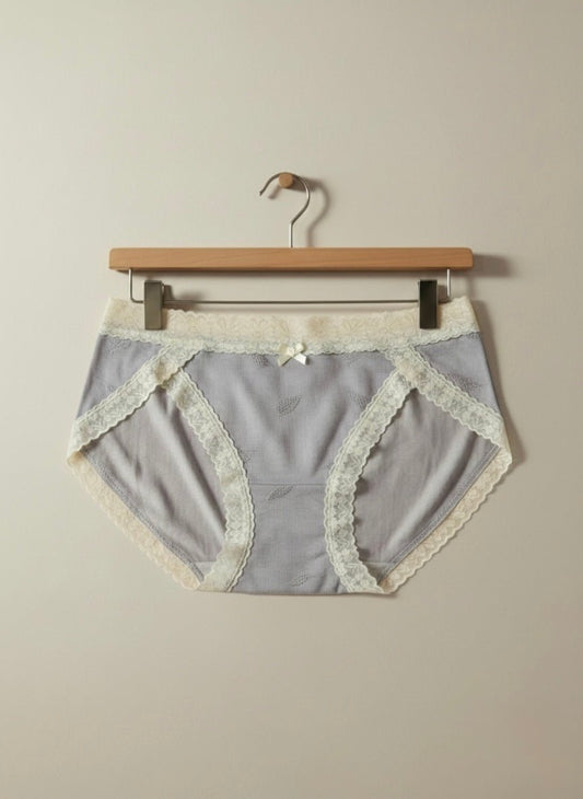 Self Embroided Rib Lace Panty - Free Size - Cameo