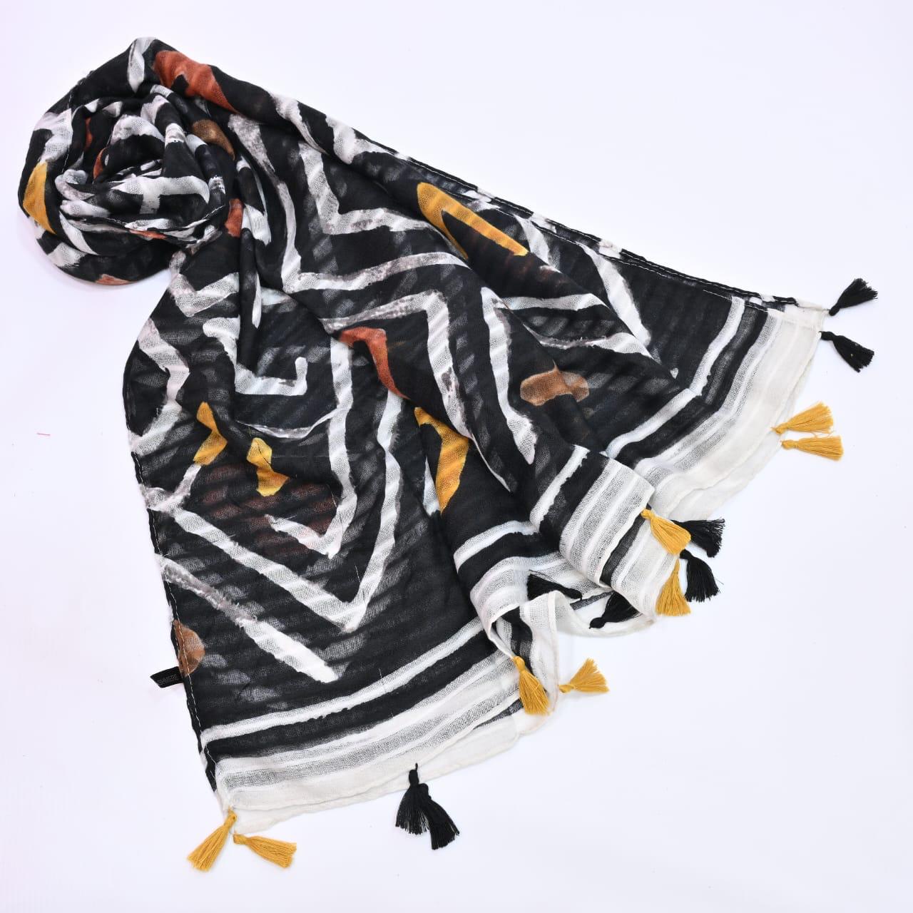 Tassels Lawn Hijab - Black - Cameo
