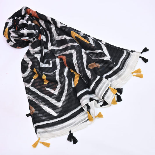 Tassels Lawn Hijab - Black - Cameo