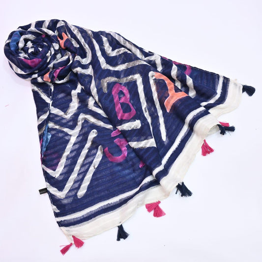 Tassels Lawn Hijab - Blue - Cameo
