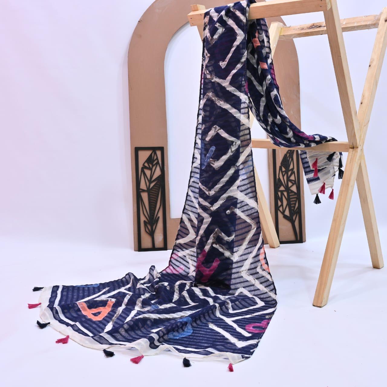Tassels Lawn Hijab - Blue - Cameo