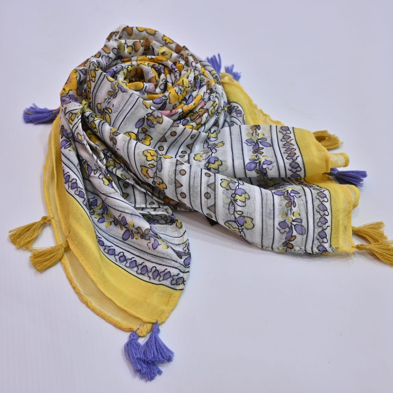 Tassels Lawn Hijab - Floral - Cameo