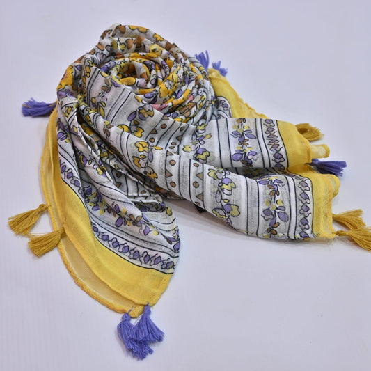 Tassels Lawn Hijab - Floral - Cameo