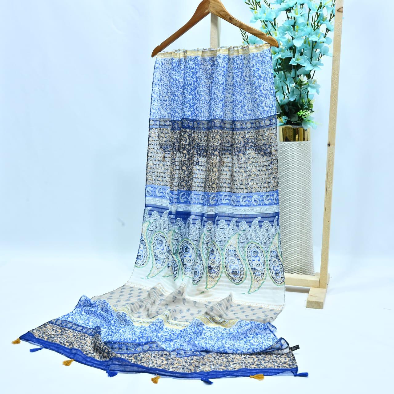 Tassels Lawn Hijab - Floral - Cameo